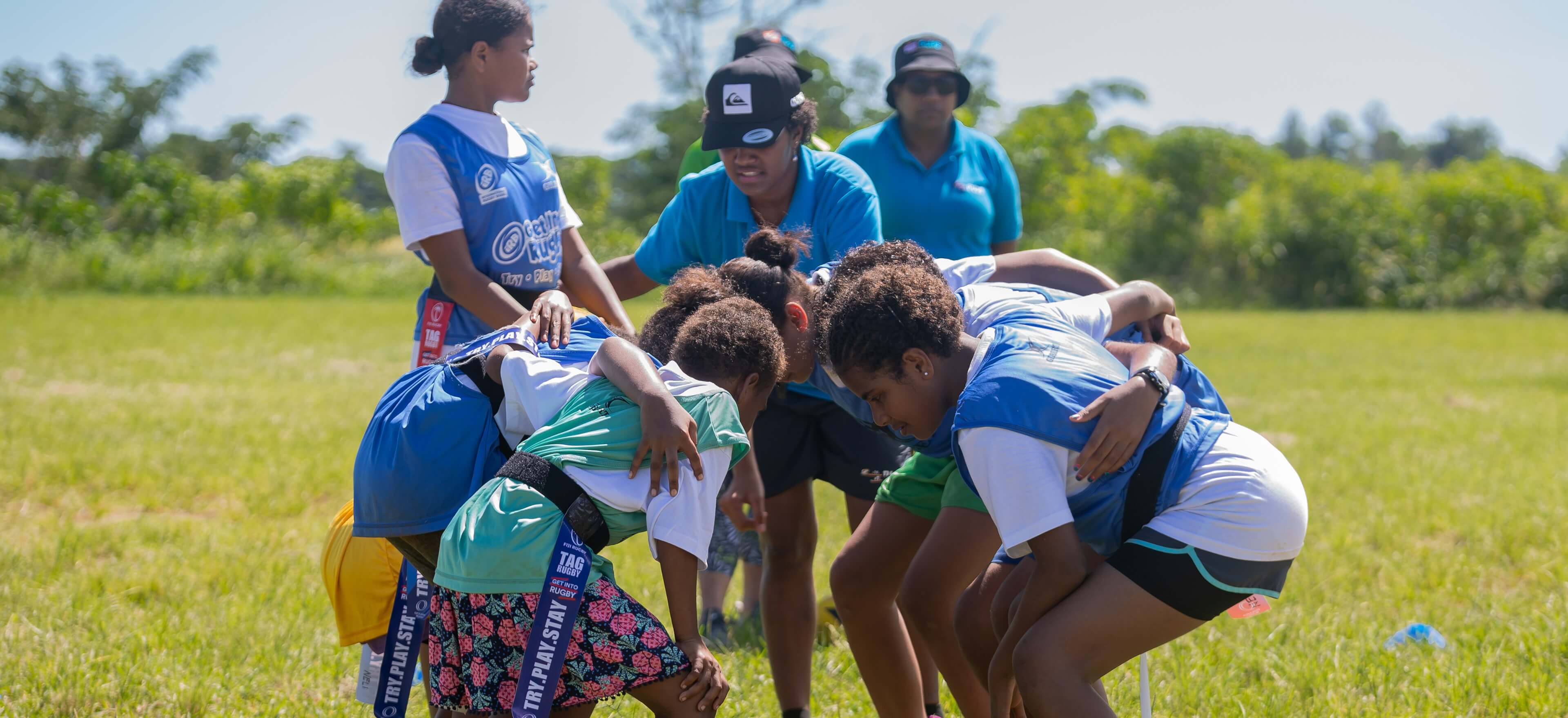 Group of female rugby players in Fiji