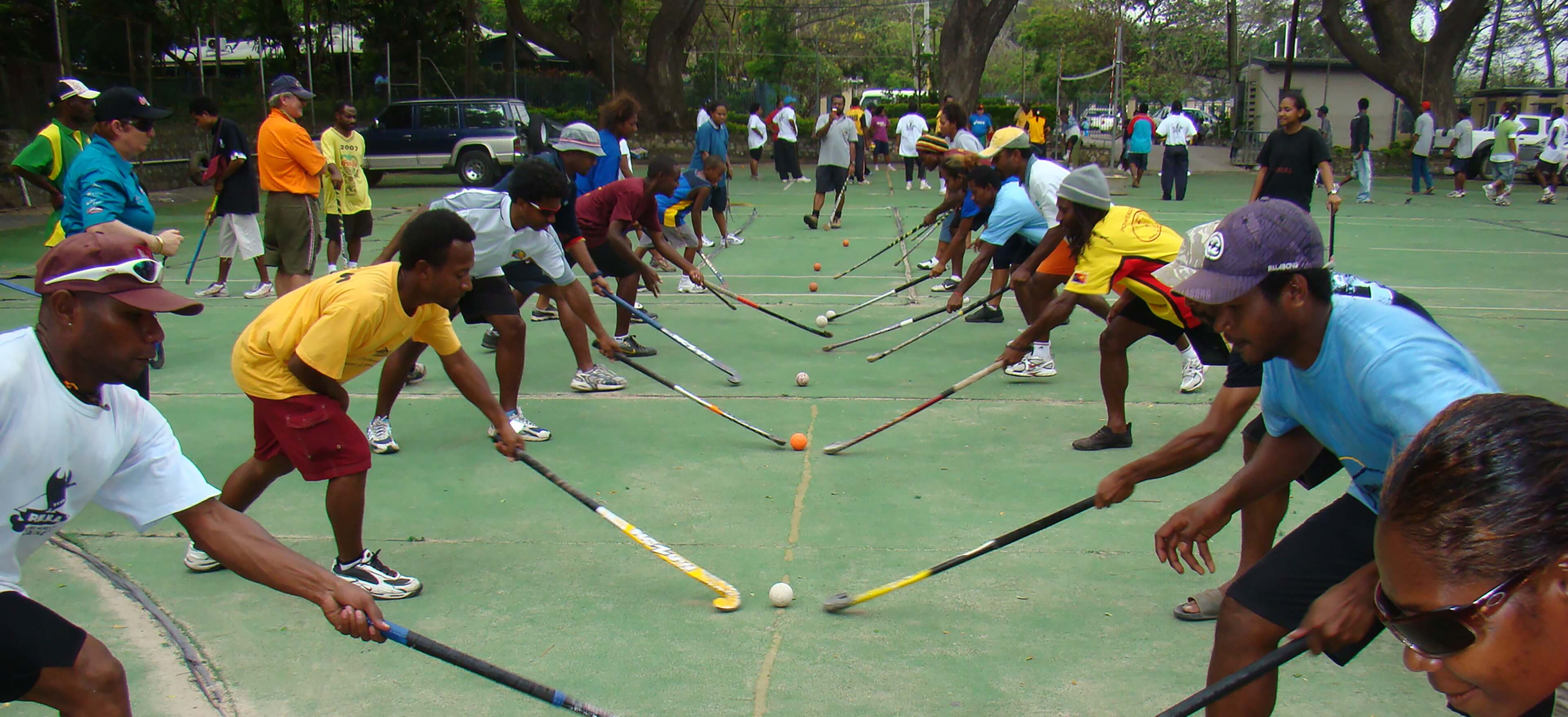 Hockey players doing skills training
