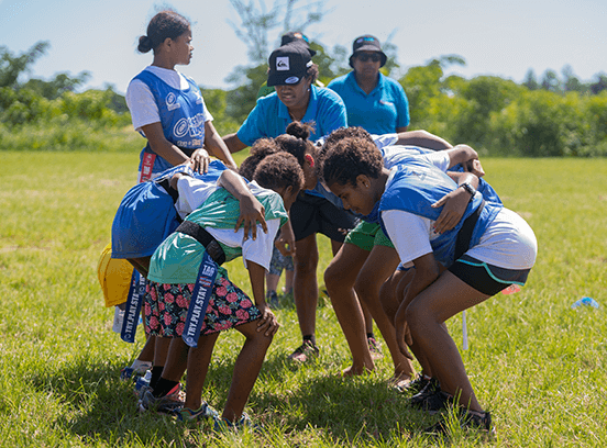 Group of female rugby players in Fiji 