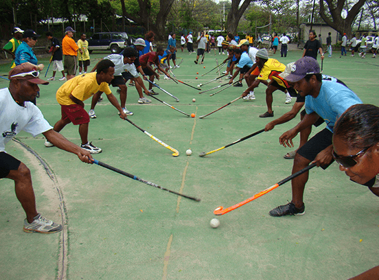Hockey players doing skills training 