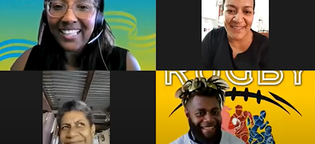 Four people speaking on a video call