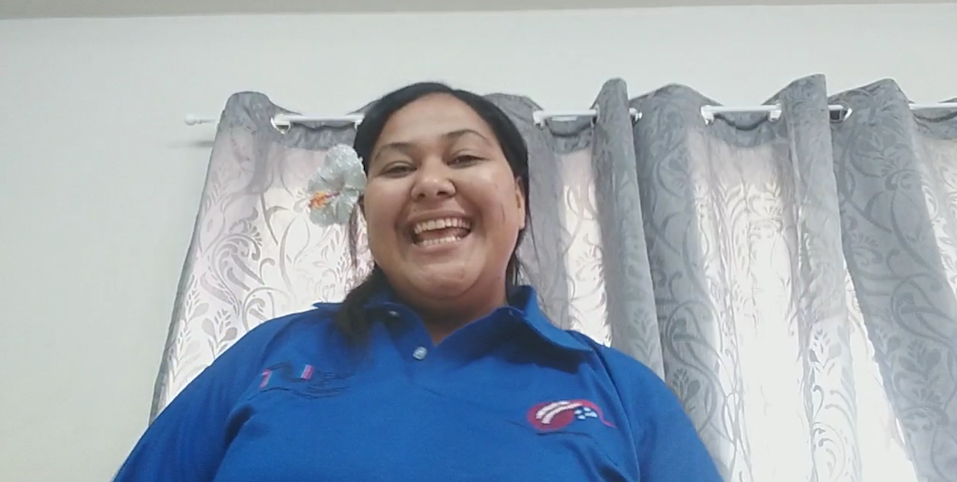 A woman in Samoa speaking on camera