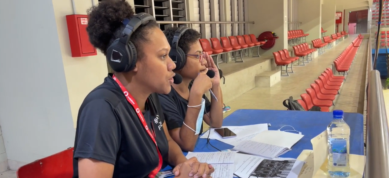 Two women in Fiji commentating on sport