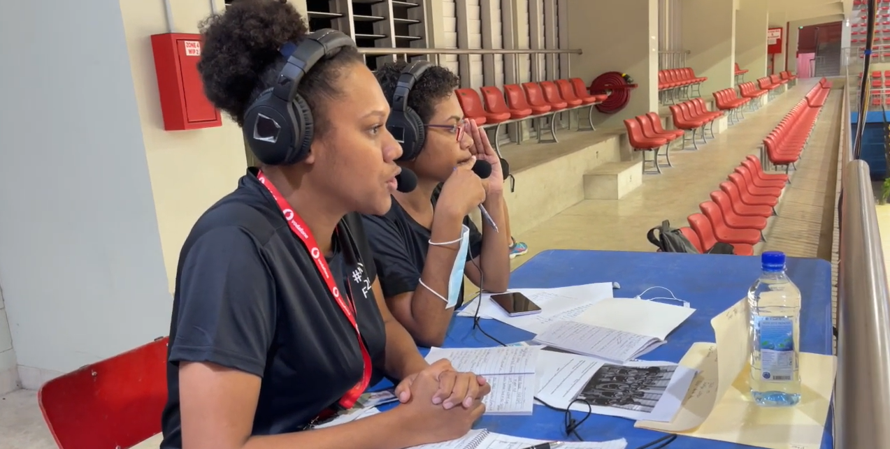 Two women in Fiji commentating on sport