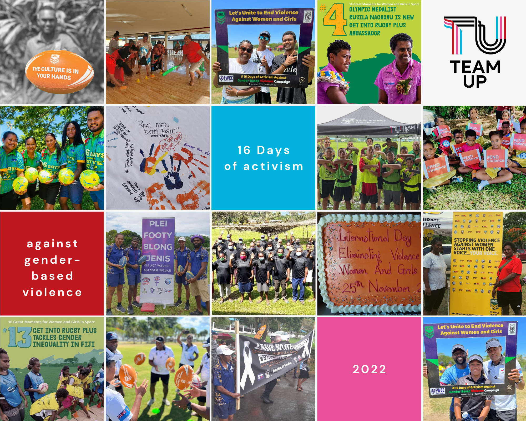 A photo collage of people in the Pacific