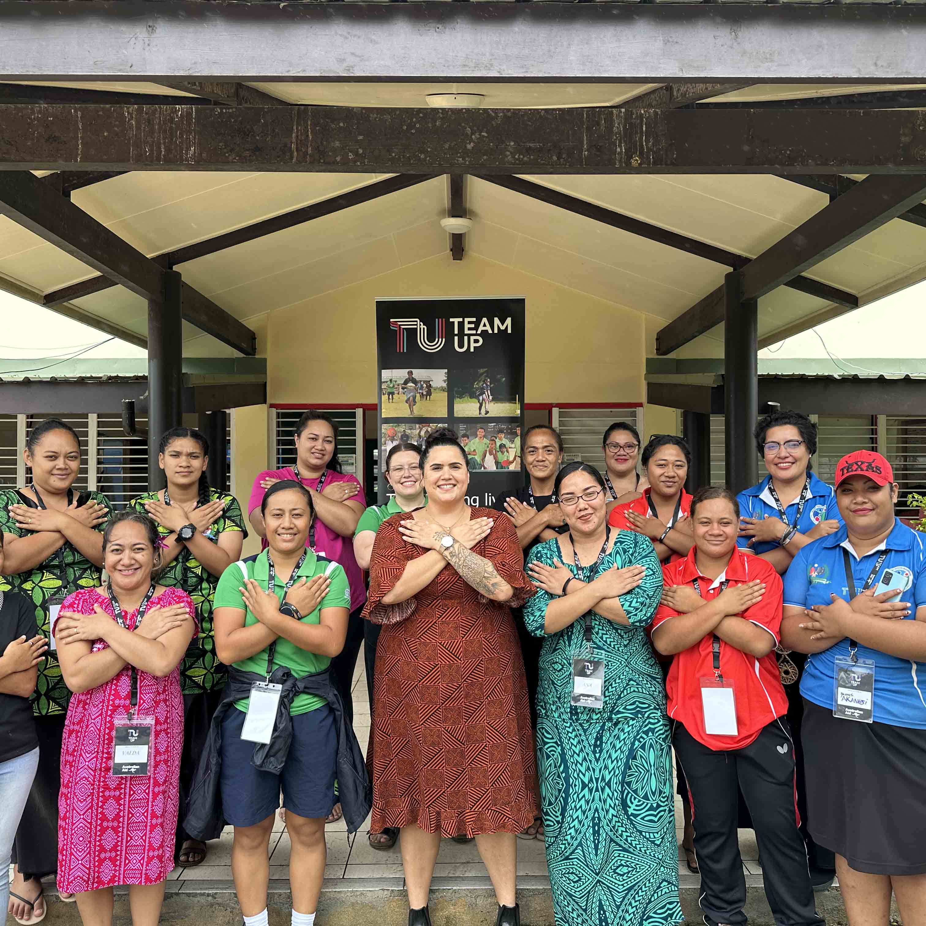 Women in Tonga posing for an International Women's Day photo