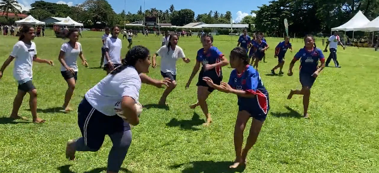 Girls in Samoa playing rugby league