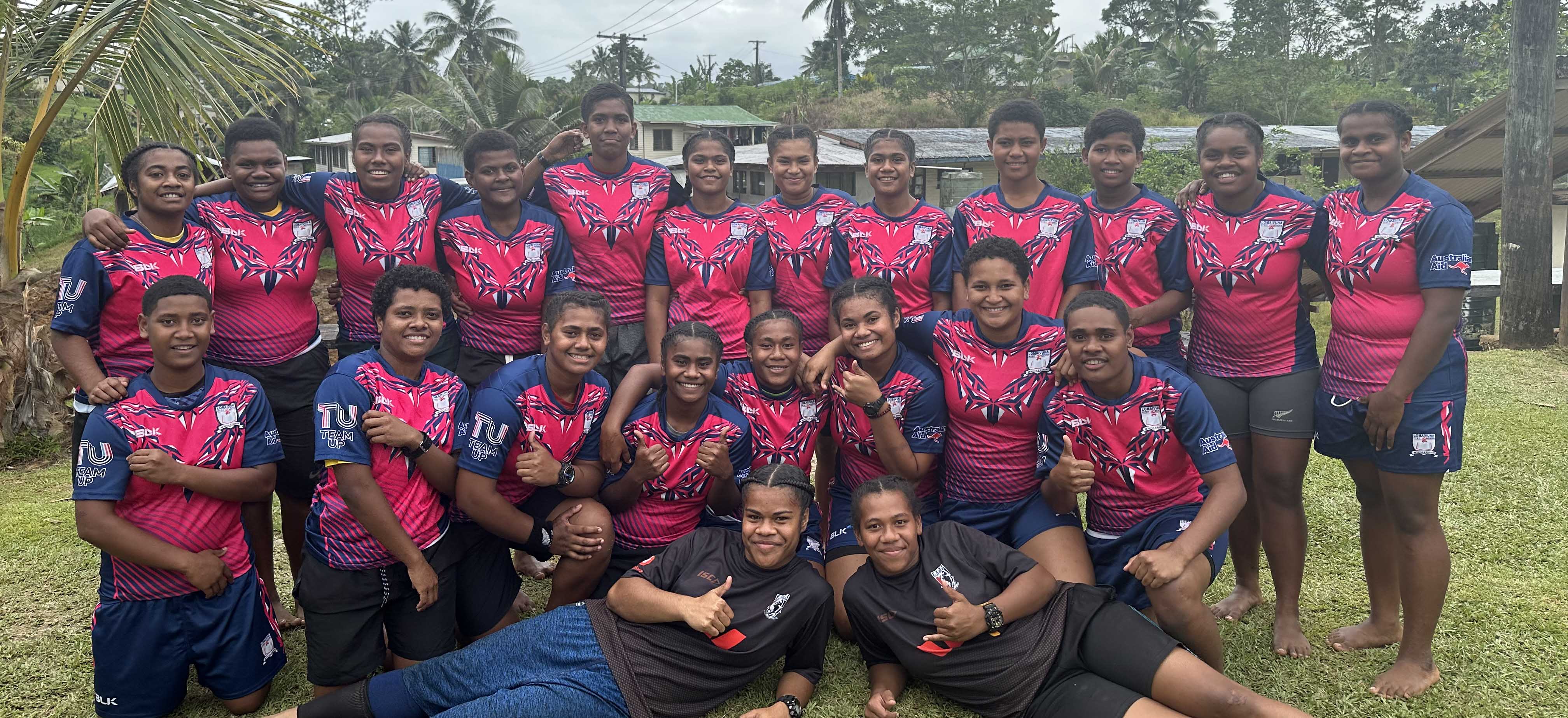 A girls' rugby league team in Fiji