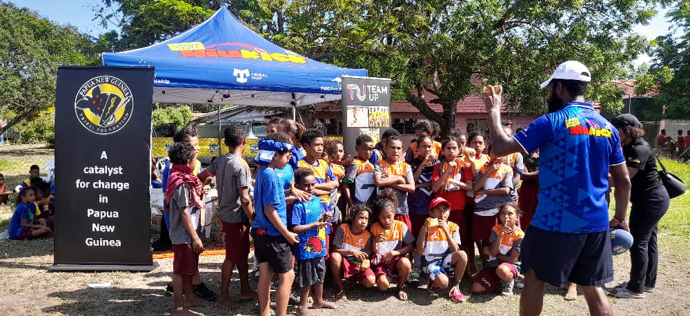Children in Papua New Guinea at a sports education session