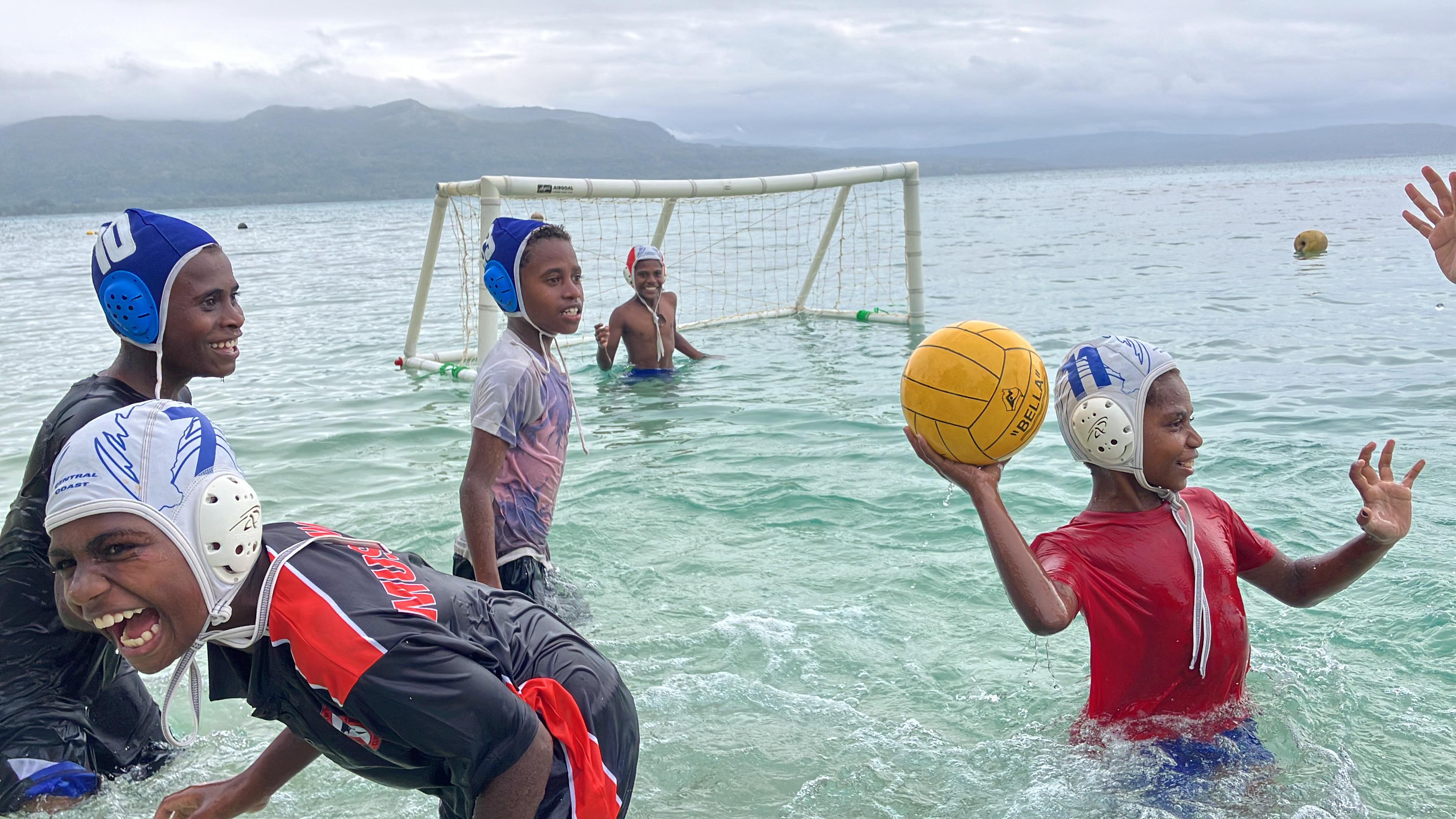 Children in Vanuatu playing water polo 