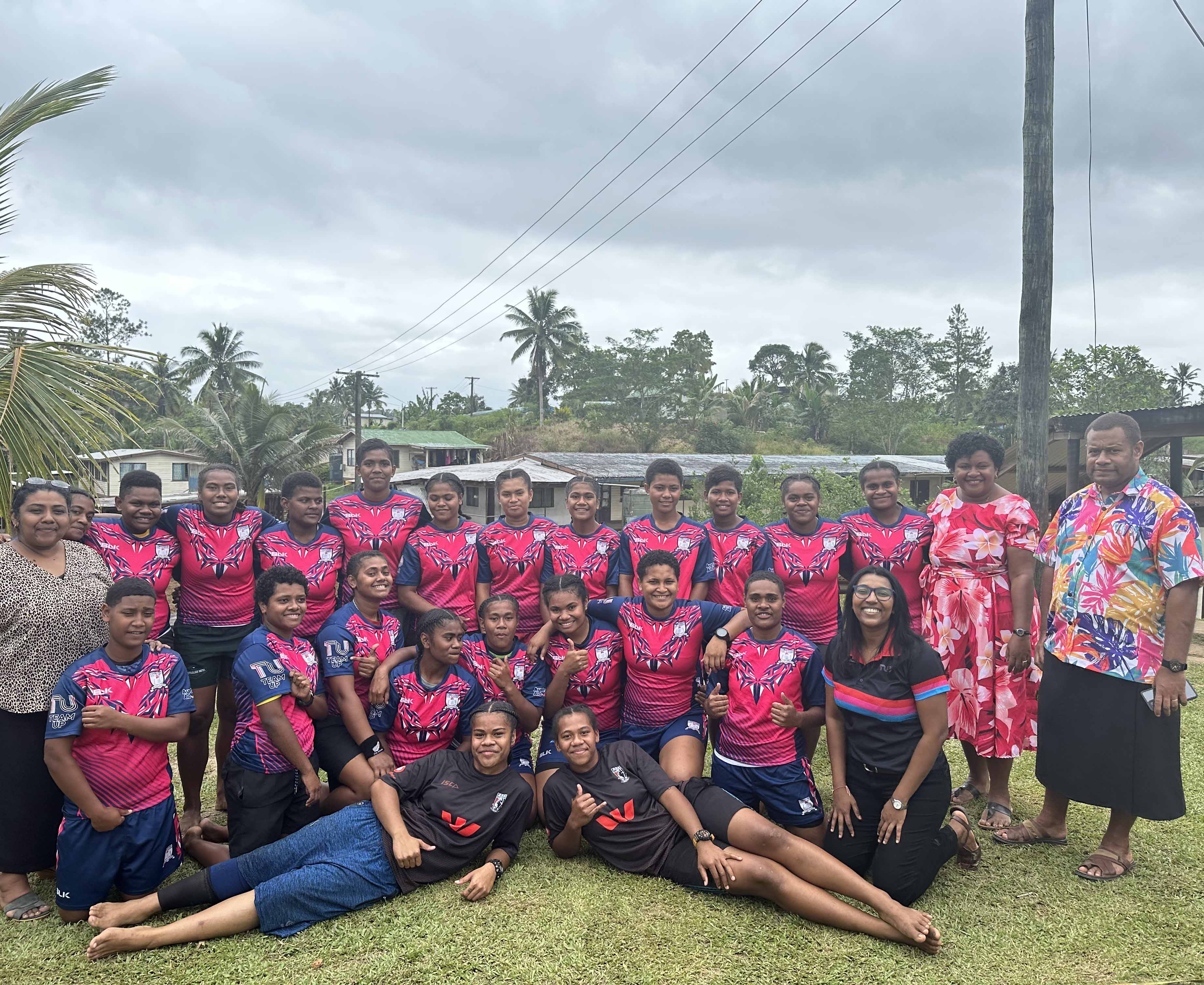 A group of schoolgirl rugby league players in Fiji