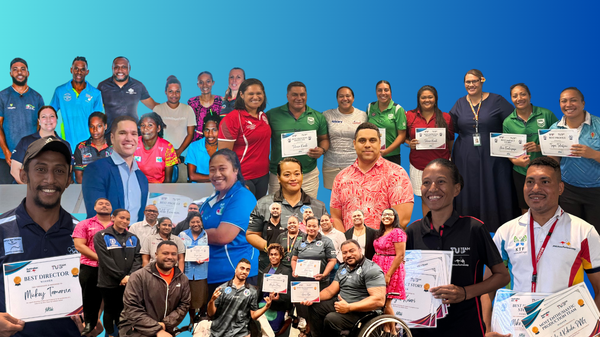 Oscar winners celebrating with their respective programs 