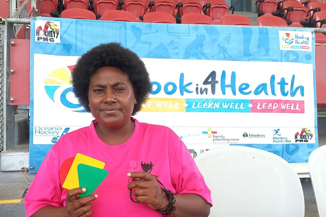 Gabriella shows her referring equipment