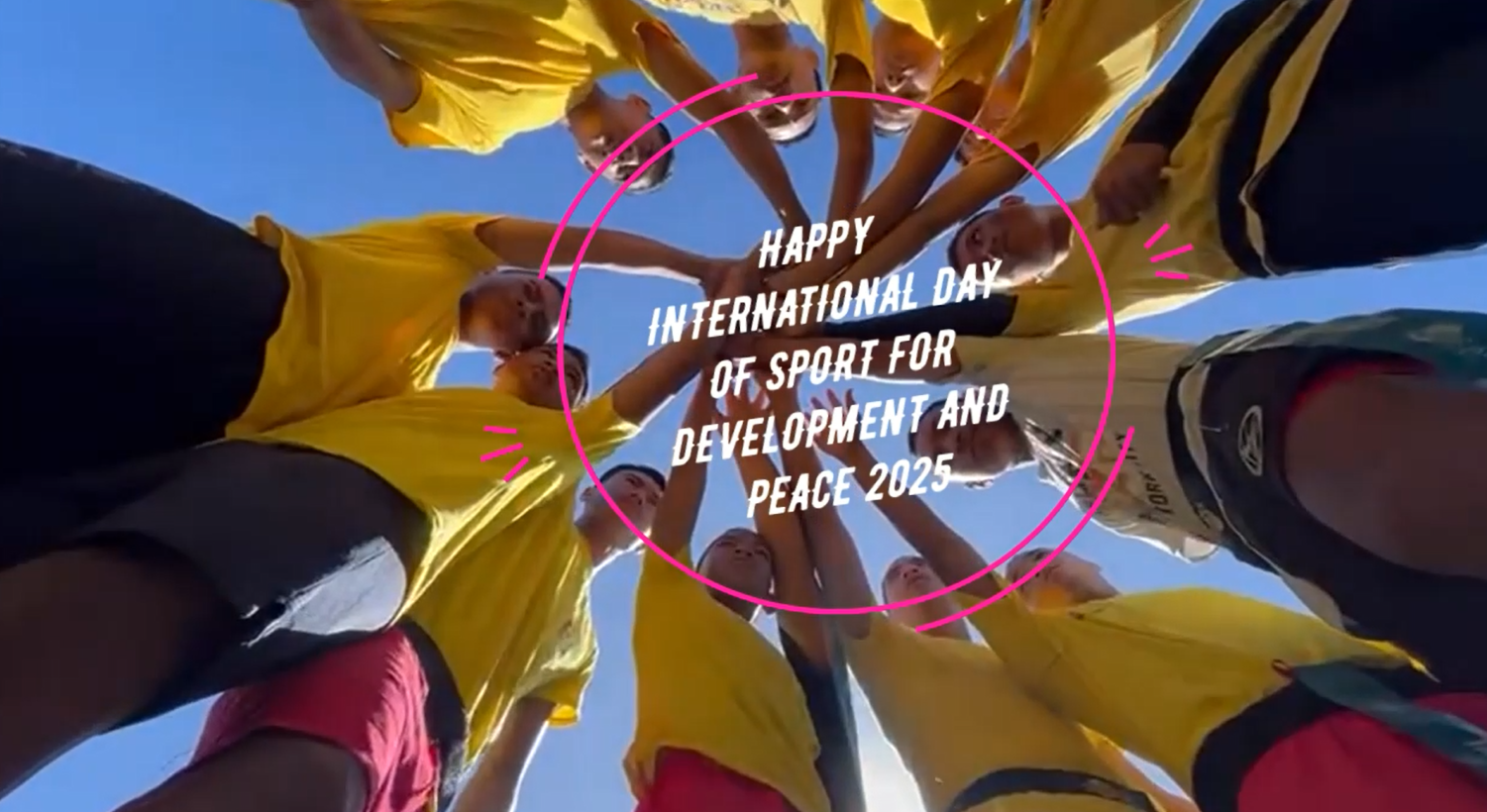 Sport participants huddle together 