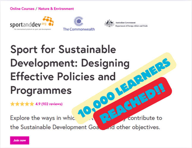 photo with landing page of MOOC and wording superimposed acknowledging 10,000 learner milestone