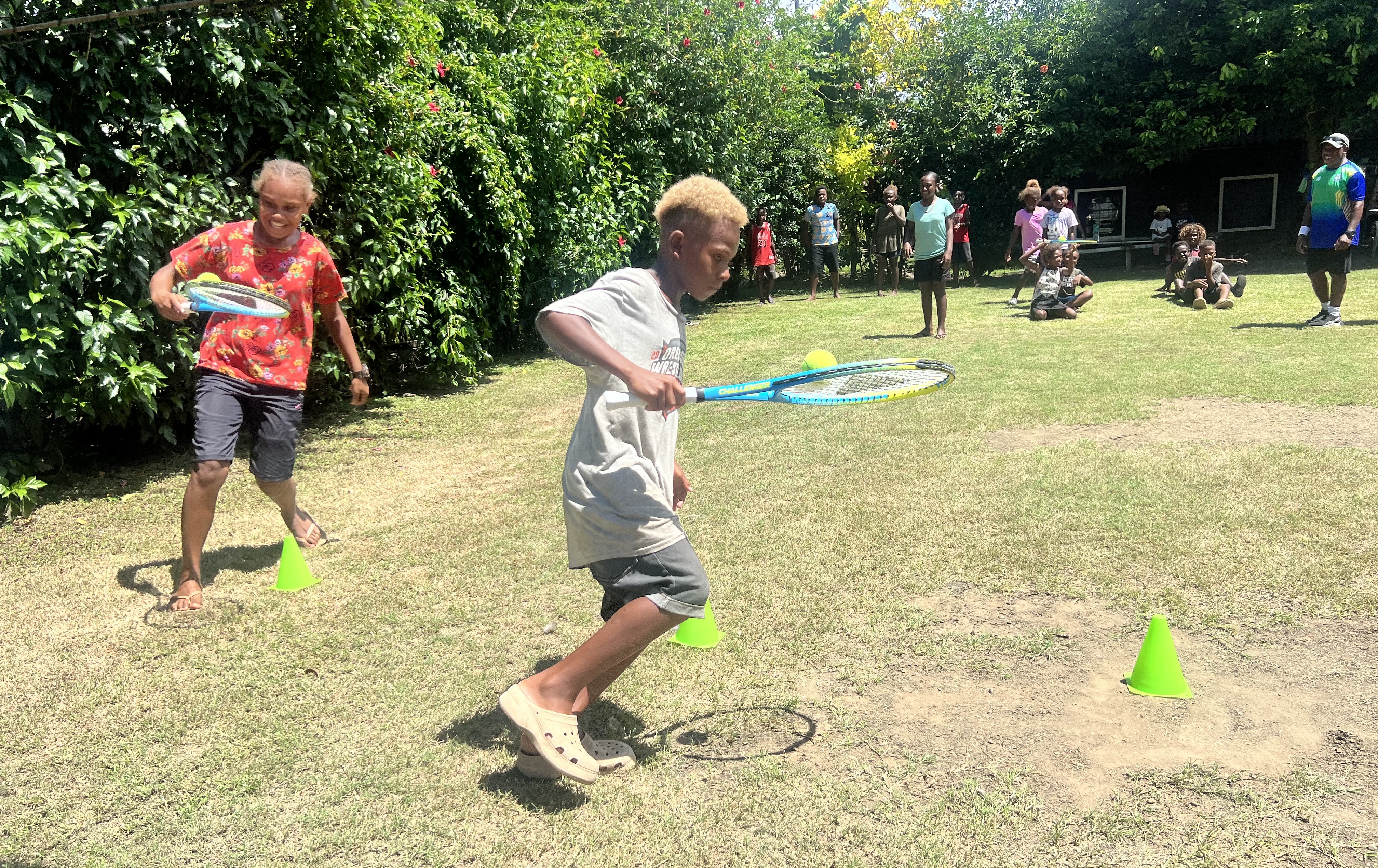 Children take part in a Cardio Tennis session in Burns Creek, Honiara
