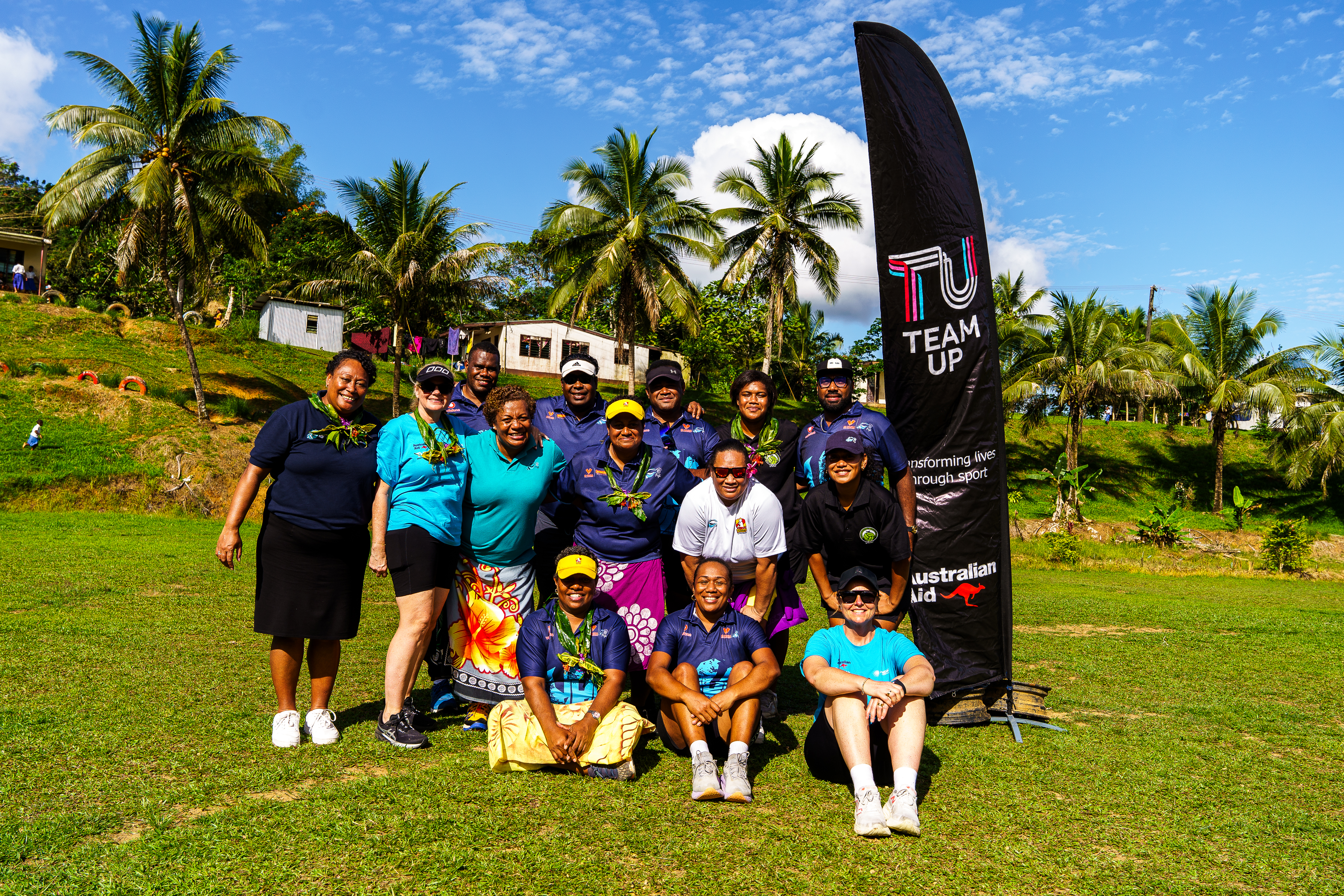 Netball Fiji Coaches and Netball Australia team at Vunidawa District School sports clinic